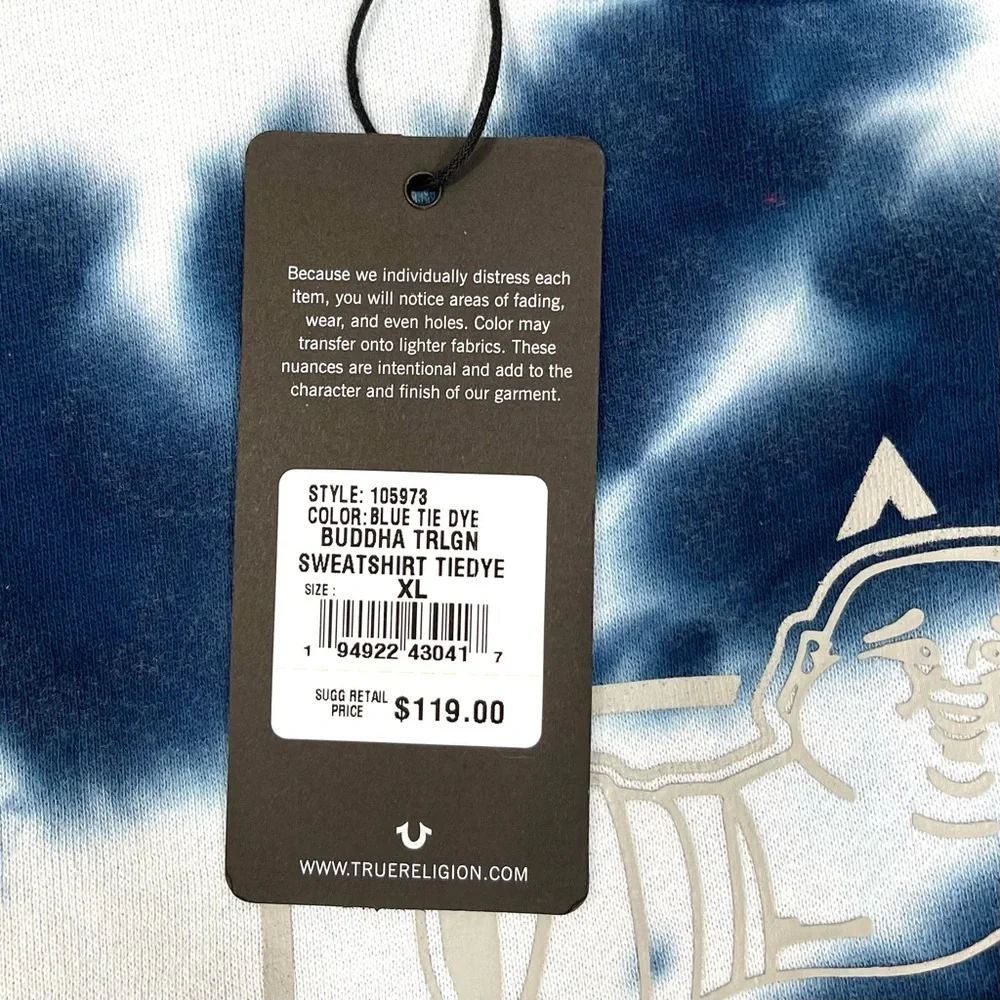 True Religion Sweatshirt Men's Size XL Blue‎ Tie Dye Buddha Crewneck